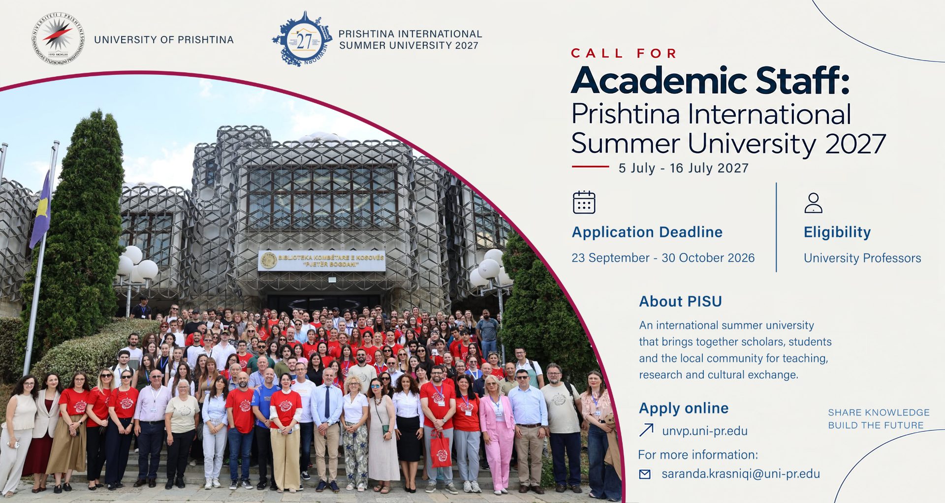 Academic Call: Prishtina International Summer University 2027 (PISU '27)